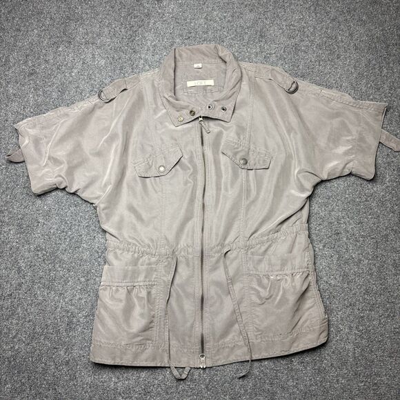 Ann Taylor LOFT Gray Short Roll Sleeve Utility Full Zip Jacket Size Medium - Picture 2 of 7